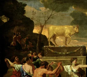 A adoração do bezerro de ouro, antes de 1634 óleo sobre tela detalhe de 3738
